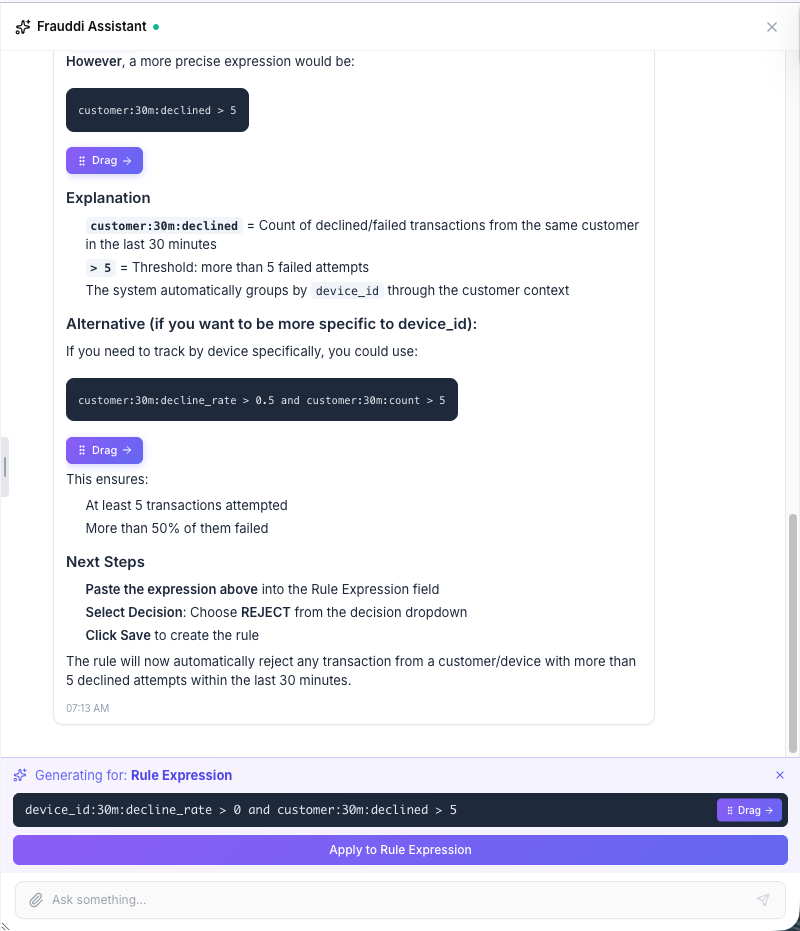 AI assistant for fraud rules