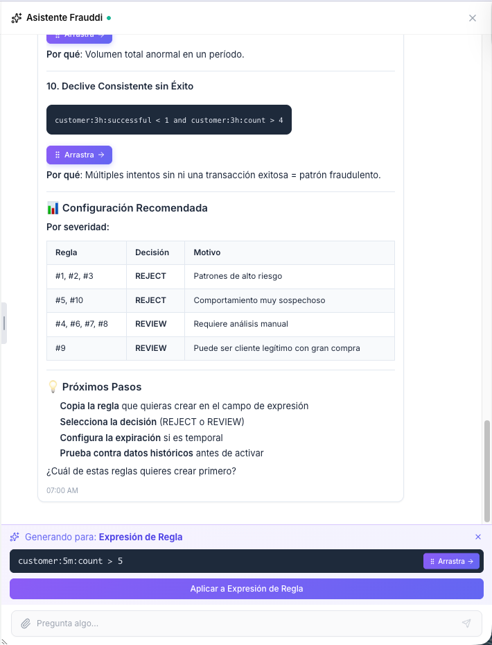 Asistente AI para reglas de fraude